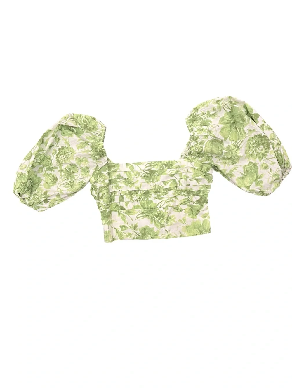 Abercrombie & Fitch | Puff Sleeve Green Floral Poplin Squareneck Top XS